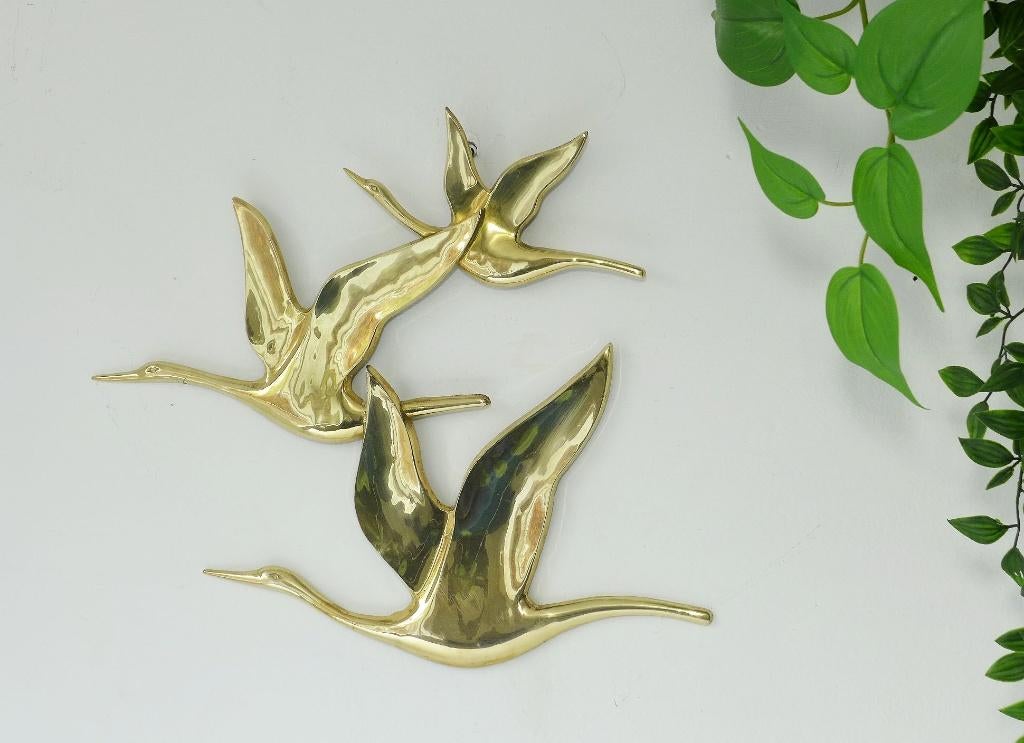 Vintage Wandsculptuur Jaren 60 70 vliegende Ganzen messing, Ophalen of Verzenden, Gebruikt