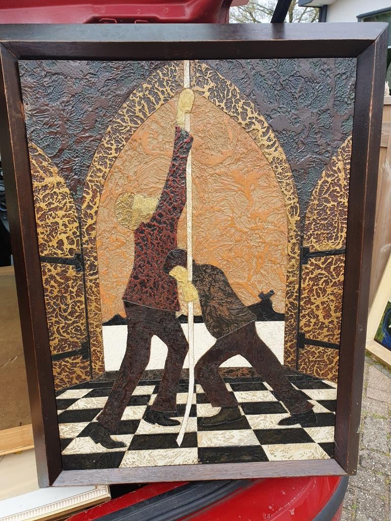 Schilderij van J.B. Buskens, 1940 kerk klok luiden, Ophalen of Verzenden