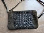 Leren tasje khaki met croco print, lang en kort hengsel, Ophalen of Verzenden, Gebruikt, Groen, Schoudertasje
