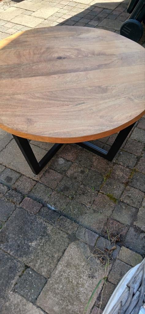Ronde mango houten salontafel met metalen onderstel, Gebruikt, 50 tot 100 cm, Modern, Industrieel, Rond
