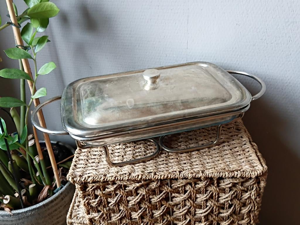 verzilverde marinex rechaud met deksel en schaal, Overige typen, Ophalen
