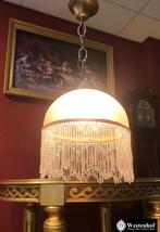Duitse vintage hanglamp dikke glazen lampenkap, Gebruikt, Wit, Rond, Ophalen of Verzenden