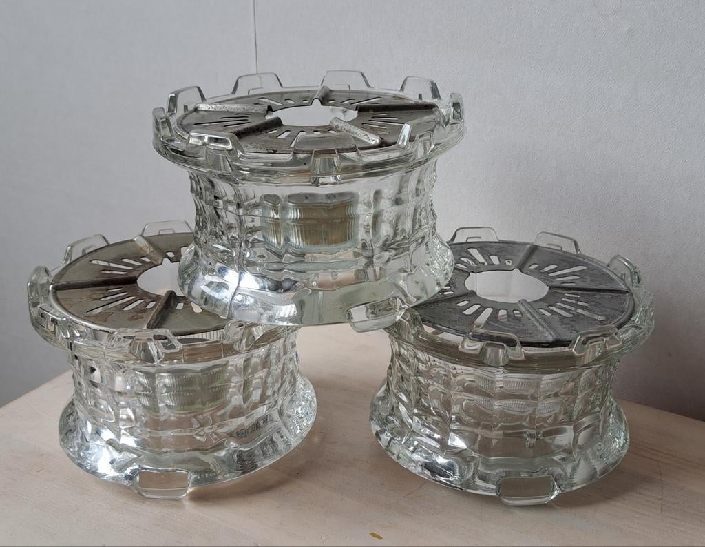 Persglazen rachauds, waxinelicht houder voor bv theepot, Ophalen of Verzenden, Zo goed als nieuw, Overige materialen, Minder dan 25 cm