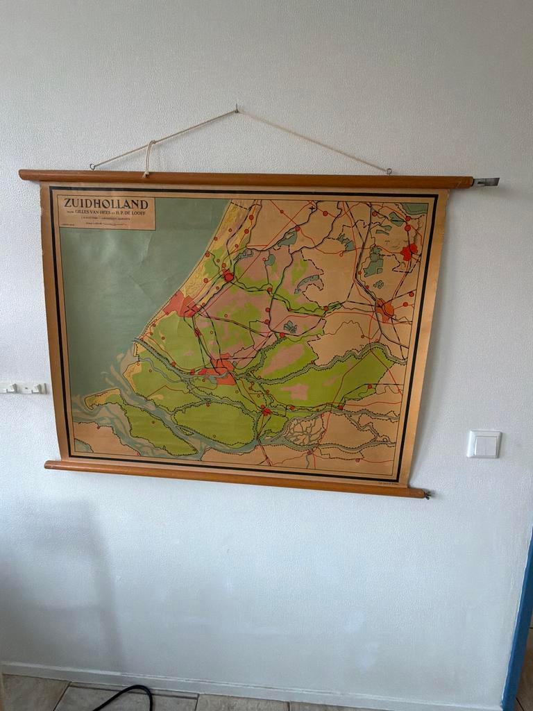Vintage Wandkaart Topografie Zuid-Holland (Gilles van Hees), Gelezen, Ophalen of Verzenden, Landkaart, 1800 tot 2000