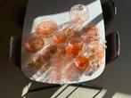Vintage Glazen Servies Oranje/Roze - Onbeschadigd, Ophalen