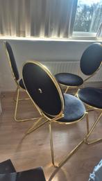 Set van 4 stijlvolle zwarte eetkamerstoelen met gouden frame, Zwart, Ophalen of Verzenden, Zo goed als nieuw, Modern