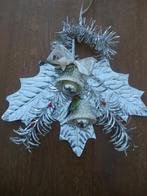 Mooie grote vintage kerstdecoratie 2 klokken op zilverblad, Ophalen of Verzenden, Zo goed als nieuw