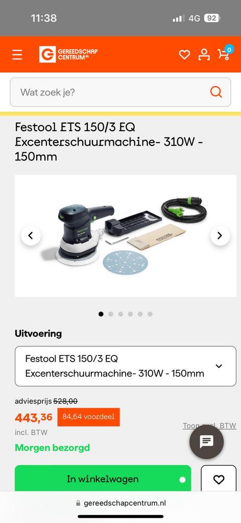 Festool ETS 150/3 gebruikte schuurmachine, Doe-het-zelf en Verbouw, Gereedschap | Machine-onderdelen en Toebehoren, Zo goed als nieuw