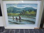 Heel mooi Indonesisch schilderij Mensen a/h werk gesigneerd, Antiek en Kunst, Ophalen of Verzenden
