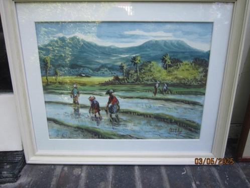Heel mooi Indonesisch schilderij Mensen a/h werk gesigneerd, Antiek en Kunst, Kunst | Niet-Westerse kunst, Ophalen of Verzenden
