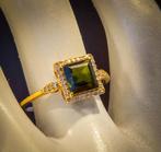 Gouden ring met toermalijn 1,11 krt & 34 diamanten 0,12 krt, Nieuw, Ophalen of Verzenden, 17 tot 18, Dame