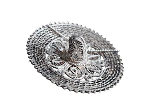 Sombrero - Filigraan - broche - hanger - verzilverd/zilver, Antiek en Kunst, Antiek | Goud en Zilver, Zilver, Ophalen of Verzenden