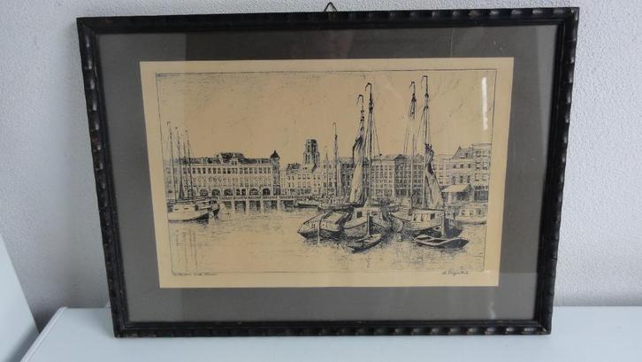 Litho H. Estgerbuh Rotterdam Oude Haven E, Antiek en Kunst, Kunst | Litho's en Zeefdrukken, Ophalen of Verzenden