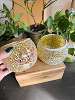 Set 2 glazen gekleurde potten | bloempot planten pot, Tuin en Terras, Bloempotten, Rond, Ophalen of Verzenden, Aardewerk, Minder dan 40 cm