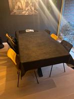 6 eettafel stoelen velvet zwart geel, Ophalen, Zo goed als nieuw, Stof
