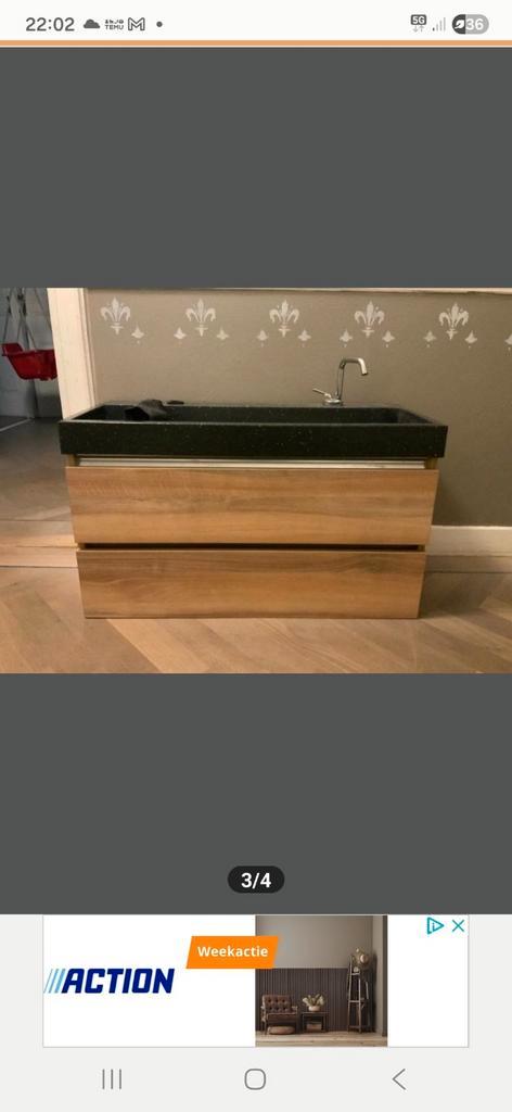 Wastafelkast zwarte wasbak graniet niet gratis, Huis en Inrichting, Badkamer | Badkamermeubels, Zo goed als nieuw, Wastafelkast