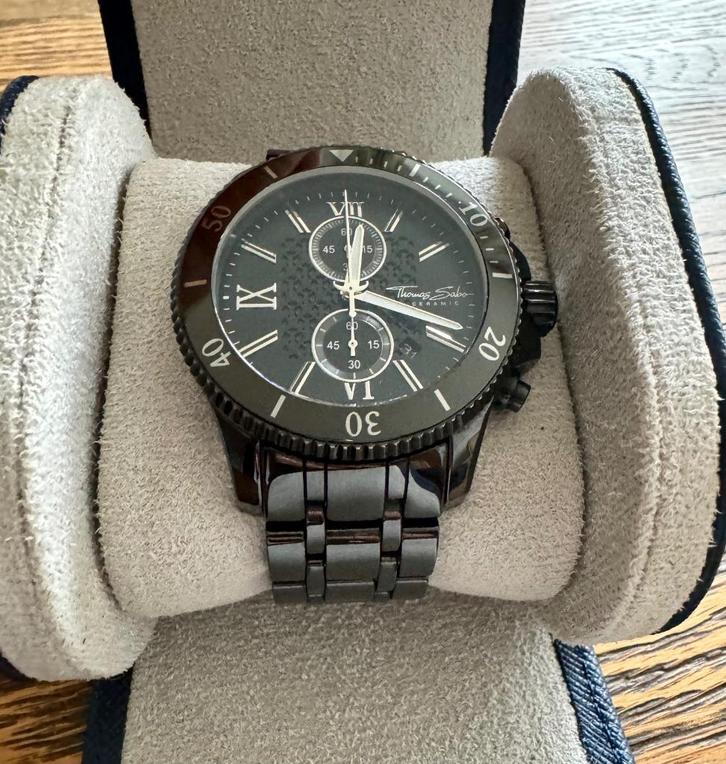 Thomas Sabo zwart keramisch horloge, Sieraden, Tassen en Uiterlijk, Horloges | Heren, Zo goed als nieuw, Overige merken, Leer