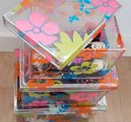 3 x opbergdozen bloemen patroon transparant dozen verzamelen, Huis en Inrichting, Woonaccessoires | Overige, Verzenden