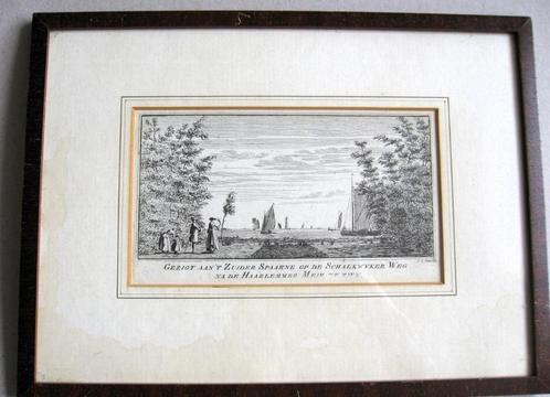 Kopergravure Gezigt aan 't Zuider Spaarne, C v. Noorde 1763, Antiek en Kunst, Kunst | Etsen en Gravures, Ophalen of Verzenden