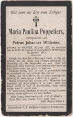 Maria P. Poppeliers 1837 Gestel + 1912 Woensel, 74 jaar, Verzenden