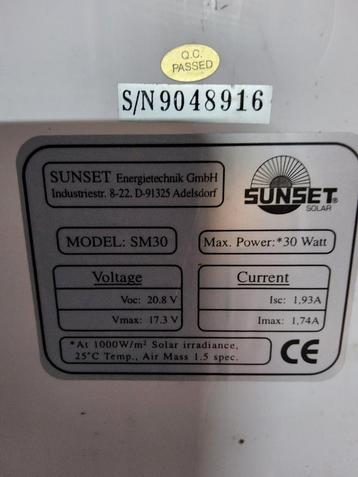 Sunset zonnepaneel 30Wp. Monocristalijn  beschikbaar voor biedingen