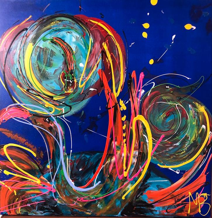 Abstract Schilderij - Kleurrijk en Dynamisch, Antiek en Kunst, Kunst | Schilderijen | Abstract, Ophalen of Verzenden