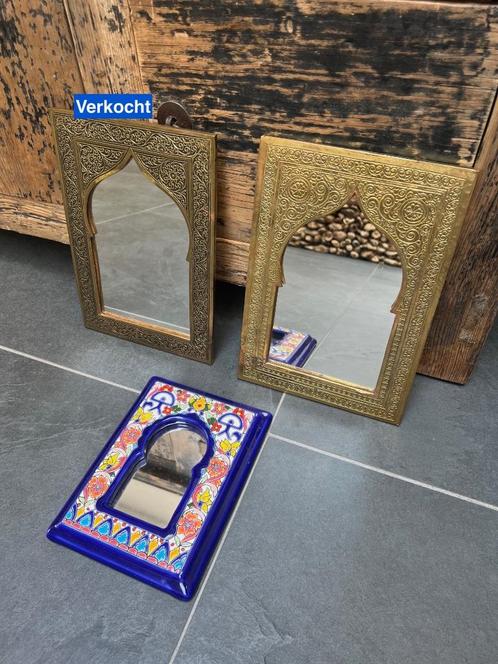Marokkaanse spiegel handwerk metaal en keramisch oosters, Huis en Inrichting, Woonaccessoires | Spiegels, Gebruikt, Minder dan 50 cm