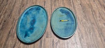 2 grote ovale keramieken schalen blauw – 66 & 55 cm beschikbaar voor biedingen