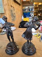 Twee Bronzen Beelden - Muzikanten, Antiek en Kunst, Kunst | Beelden en Houtsnijwerken, Ophalen of Verzenden