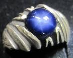 Antiek stersaffier ca 5 karaat zilver 925 ring circa 1960, Ophalen, Gebruikt, 20 of groter, Blauw