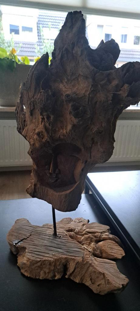 Teak Houten Beeld - Uniek Kunstwerk, Antiek en Kunst, Kunst | Beelden en Houtsnijwerken, Ophalen of Verzenden