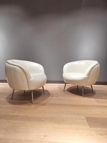 Set van 2 vintage lederen Italiaanse fauteuils jaren' 80 beschikbaar voor biedingen