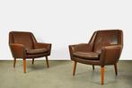🟡 BOVENKAMP / vintage leren fauteuils /  Madsen & Schubell, 75 tot 100 cm, Gebruikt, Ophalen of Verzenden, Hout
