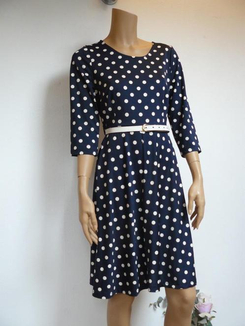 KING LOUIE jurk travelstof blauw stippen maat M NIEUW, Kleding | Dames, Jurken, Nieuw, Maat 38/40 (M), Blauw, Knielengte, Ophalen of Verzenden