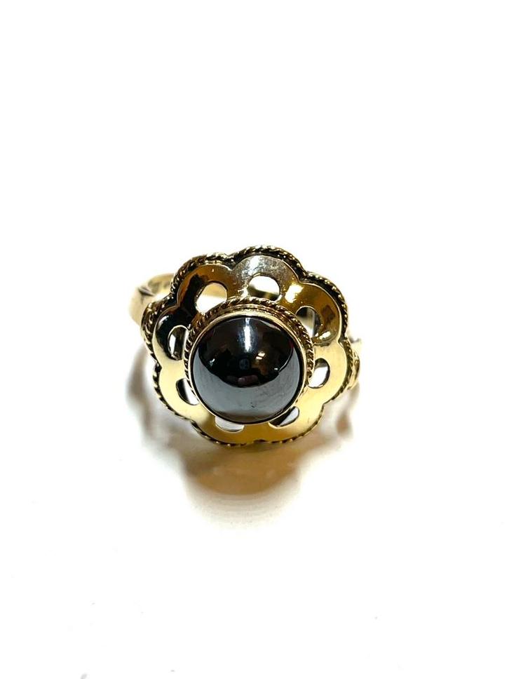 14k gouden ring met een hematiet, Sieraden, Tassen en Uiterlijk, Ringen, Zo goed als nieuw, Dame, 17 tot 18, Goud, Goud, Met edelsteen