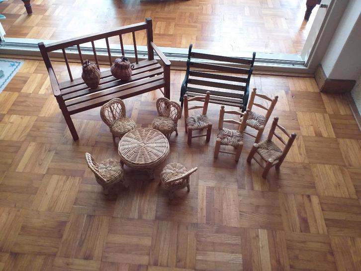 hout en rotan speelgoed kinderen 13 stuks, Kinderen en Baby's, Speelgoed | Houten speelgoed, Zo goed als nieuw, Meubelstuk of Keukentje