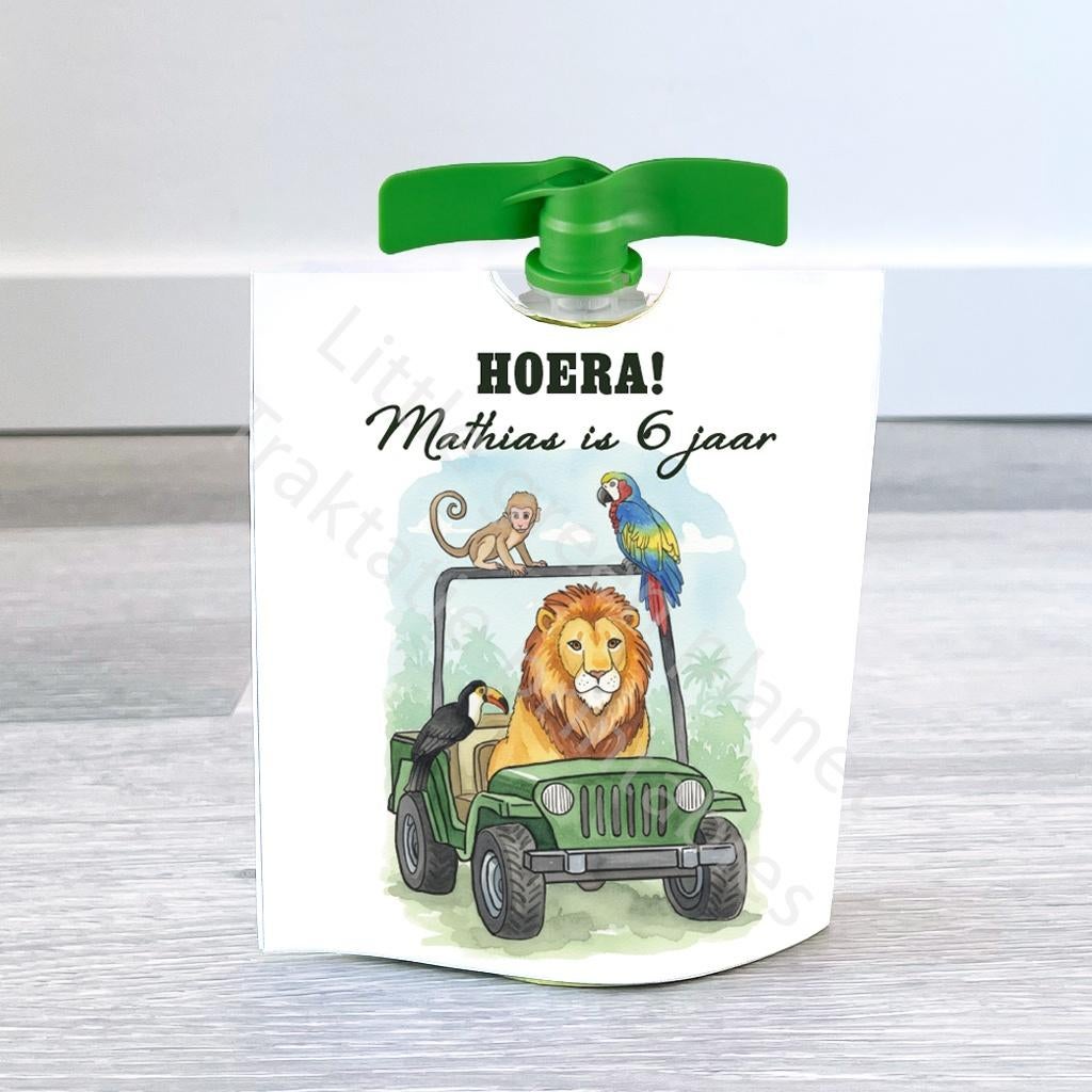 Knijpfruit wikkel – Jungle dieren op safari – Printable, Verzenden, Nieuw