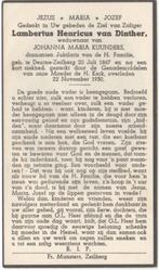 Lambertus H. van Dinther 1867 Deurne + 1950 Zeilberg, 83 jr, Verzenden, Bidprentje