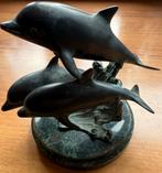 Bronzen beeldje van dolfijnen op marmeren voet, Ophalen of Verzenden