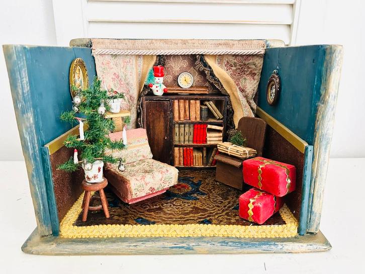 Vintage poppenkamer poppenhuis kerst, Verzamelen, Poppenhuizen en Toebehoren, Gebruikt, Poppenhuis, Ophalen