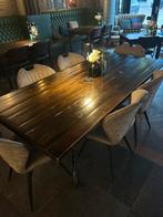 Robuuste houten tafel met smeedijzeren onderstel, Ophalen, 200 cm of meer, 50 tot 100 cm, Zo goed als nieuw