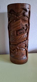 grote chinese  handgesneden bamboe penselenpot antiek, Ophalen of Verzenden