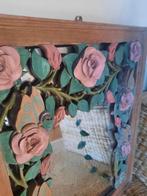 India brocante handmade spiegel bloemen houtsnijwerk, Ophalen of Verzenden