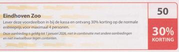 Eindhoven Zoo 30% korting. Postcodeloterij kortingsbon nr 50 beschikbaar voor biedingen