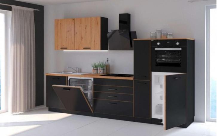 Keuken Nuon Zwart, Huis en Inrichting, Keuken | Complete keukens, Nieuw, Enkelwandige keuken, Zwart, Overige materialen, Hoogglans of Gelakt