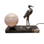 Art Deco lamp met een reiger, Huis en Inrichting, Gebruikt, Ophalen of Verzenden, Glas, Minder dan 50 cm