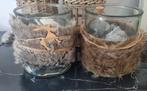 2 glazen potten waxinelichthouders, Ophalen of Verzenden, Zo goed als nieuw, Overige materialen, Minder dan 25 cm
