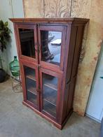 Antieke teakhouten vitrinekast, servieskast, wandmeubel afm., Ophalen of Verzenden, Zo goed als nieuw, 25 tot 50 cm