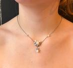 Art Deco diamanten natuurlijke parel gouden ketting platina, Verzenden, Goud, Ketting, Met edelsteen