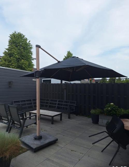 Kantelbaar Zweef Parasol 300x300 Anthraciet Voet Wieltjes UV, Tuin en Terras, Parasols, Gebruikt, Zweefparasol, 2 tot 3 meter